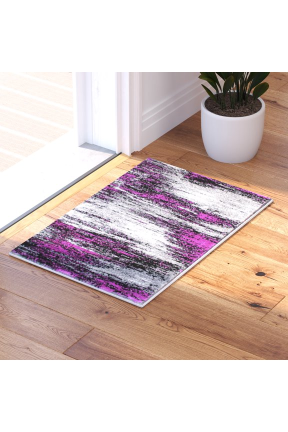 Masada Rugs Modern Contemporary Mat Area Rug, Purple Grey Black (2 Feet X 3 Feet) Mat