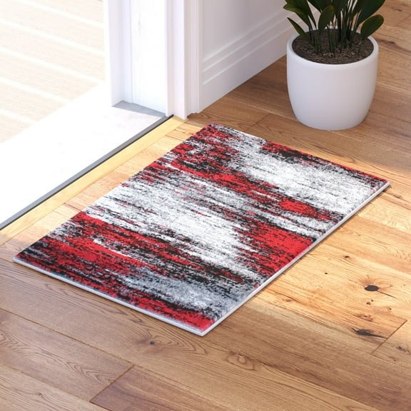 Masada Rugs Modern Contemporary Mat Area Rug, Red Grey Black (2 Feet X 3 Feet) Mat