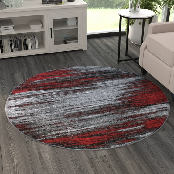 Masada Rugs Modern Contemporary Round Area Rug, Red Grey Black (5 Feet X 5 Feet) Round