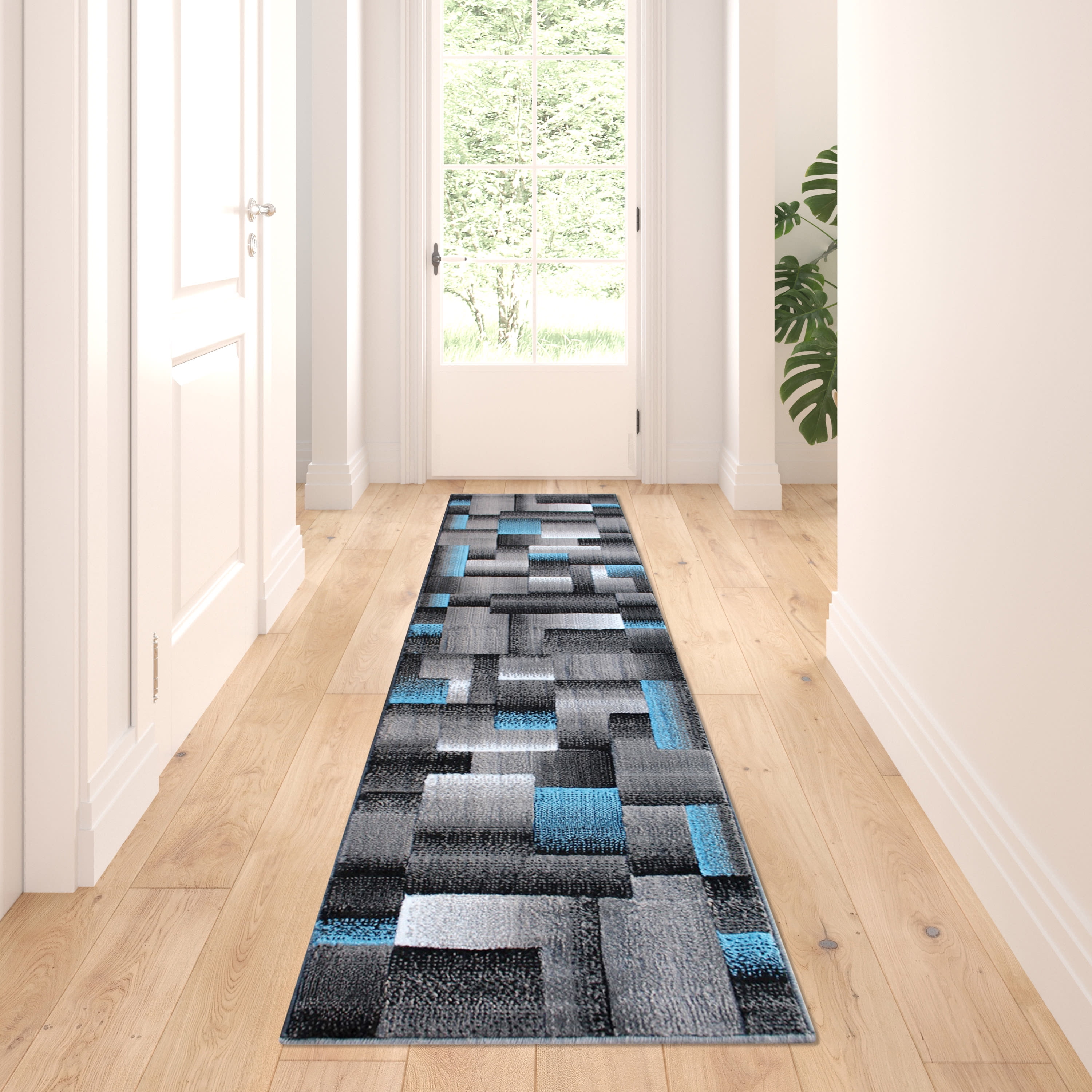 Masada Rugs Modern Contemporary Runner Area Rug, Blue Grey Black (2 Feet X 7 Feet)
