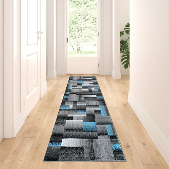 Masada Rugs Modern Contemporary Runner Area Rug, Blue Grey Black (2 Feet X 7 Feet)