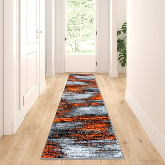 Masada Rugs Modern Contemporary Runner Area Rug, Orange Grey Black (2 Feet X 7 Feet)