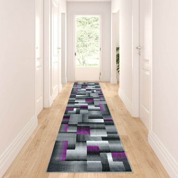 Masada Rugs Modern Contemporary Runner Area Rug, Purple Grey Black (2 Feet 4 Inch X 10 Feet 11 Inch) Runner