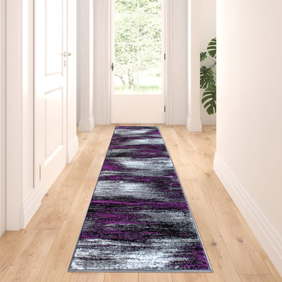 Masada Rugs Modern Contemporary Runner Area Rug, Purple Grey Black (2 Feet X 7 Feet)