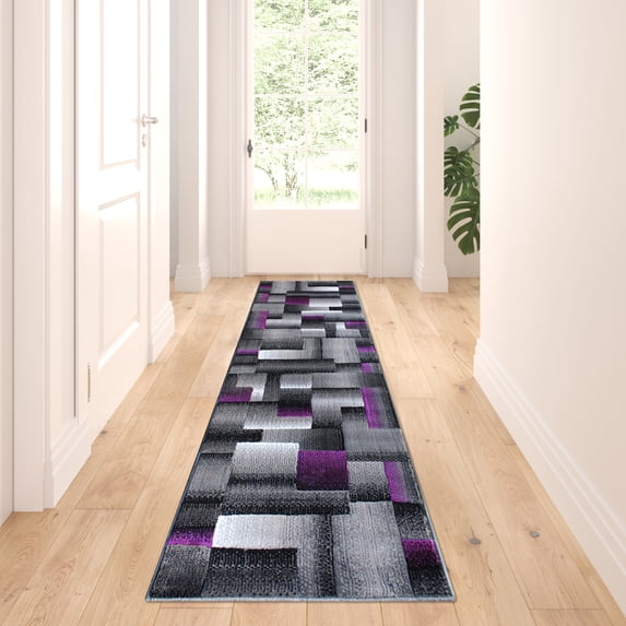 Masada Rugs Modern Contemporary Runner Area Rug, Purple Grey Black (2 Feet X 7 Feet)