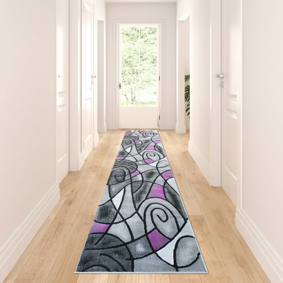 Masada Rugs Modern Contemporary Runner Area Rug, Purple Grey Black (32 Inch X 10 Feet)