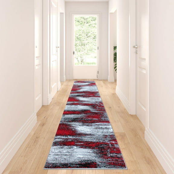 Masada Rugs Modern Contemporary Runner Area Rug Red Grey Black (2 Feet 4 Inch X 10 Feet 11 Inch) Long Runner