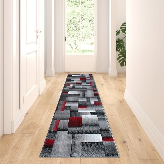 Masada Rugs Modern Contemporary Runner Area Rug, Red Grey Black (2 Feet X 7 Feet)