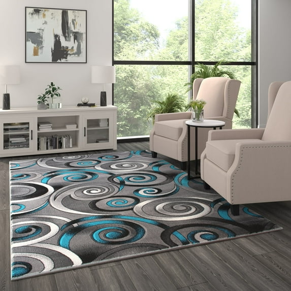 Masada Rugs Modern Contemporary Woven Area Rug, Hand Carved (6 Feet X 9 Feet) Turquoise