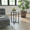 thumbnail image 1 of Masada Rugs Modern End Table with Black Metal Crisscross Frame and White Marble Finished Laminate Top, 1 of 11