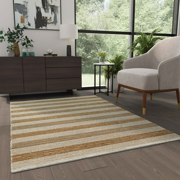 Masada Rugs Modern Jute Blend Area Rug, Natural (5 Feet x 7 Feet)