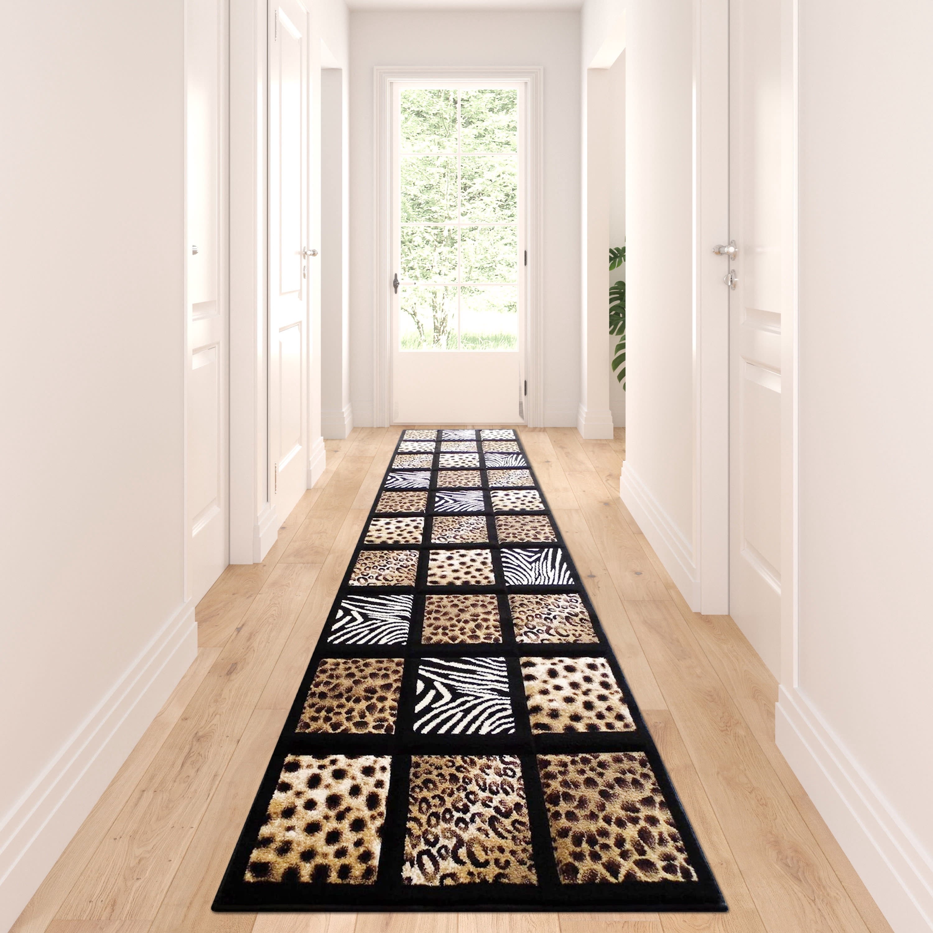 Masada Rugs Modern Runner Area Rug Animal Prints Design SC 251 Black ...