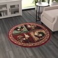 thumbnail image 1 of Masada Rugs Rooster Style Round Area Rug Design Lodge 379 (4 Feet x 4 Feet) Round, 1 of 7