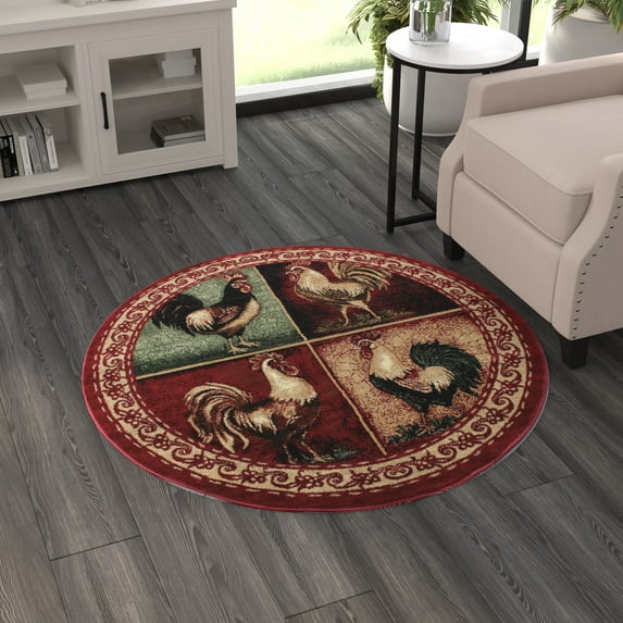 Masada Rugs Rooster Style Round Area Rug Design Lodge 379 (4 Feet x 4 Feet) Round
