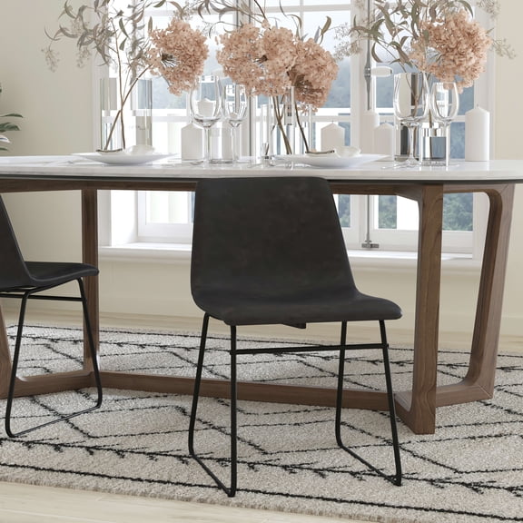 Masada Rugs Set of Two Modern 18" Gray Faux Leather Upholstered Armless Chairs with Metal Bases