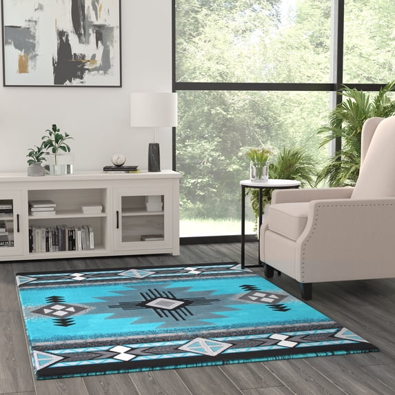 Masada Rugs Southwest Design Turquoise Area Rug (5 Feet X 7 Feet)
