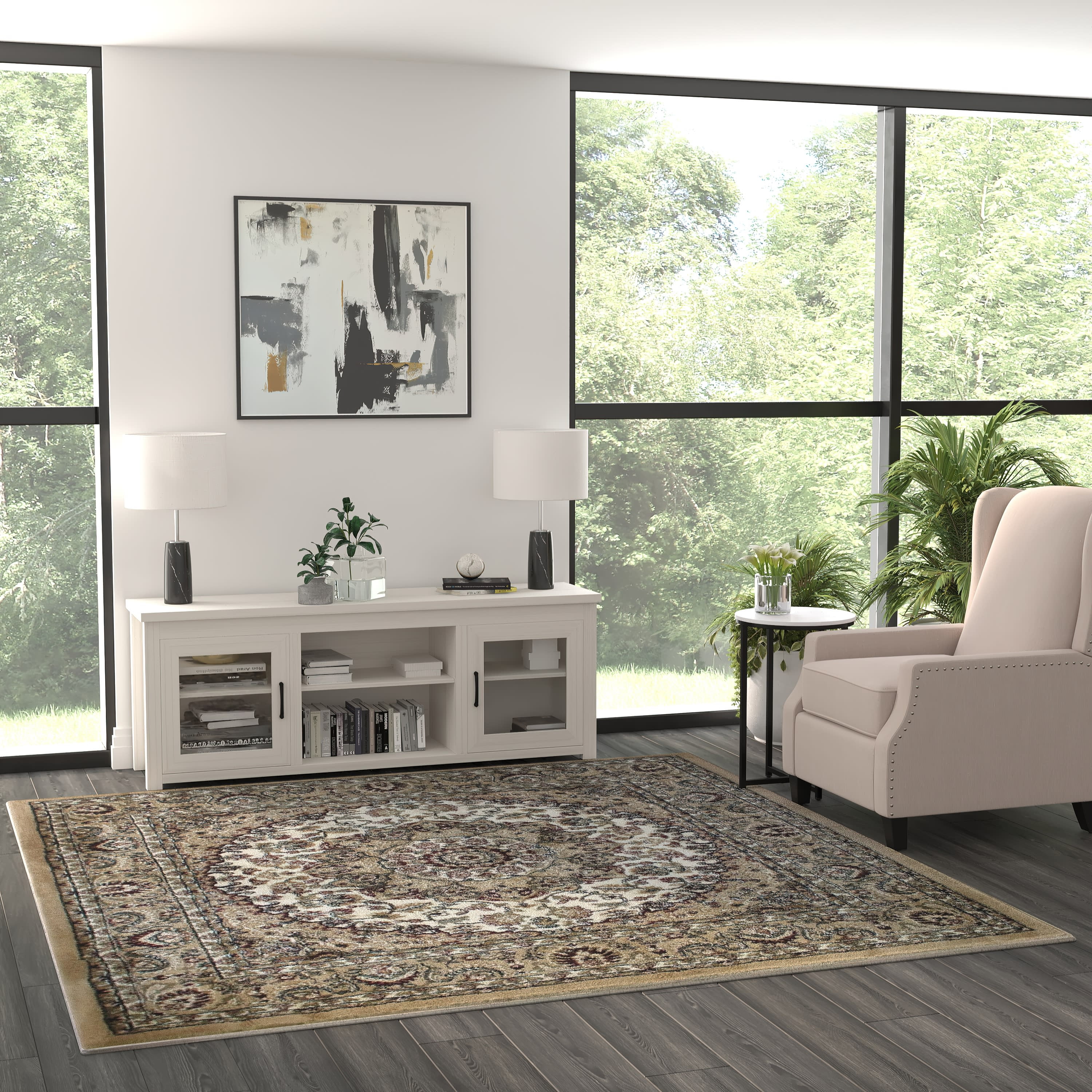 Masada Rugs Traditional Area Rug Design Bellagio 401 (7 Feet 3 Inch X 7 Feet 3 Inch) Square, Ivory