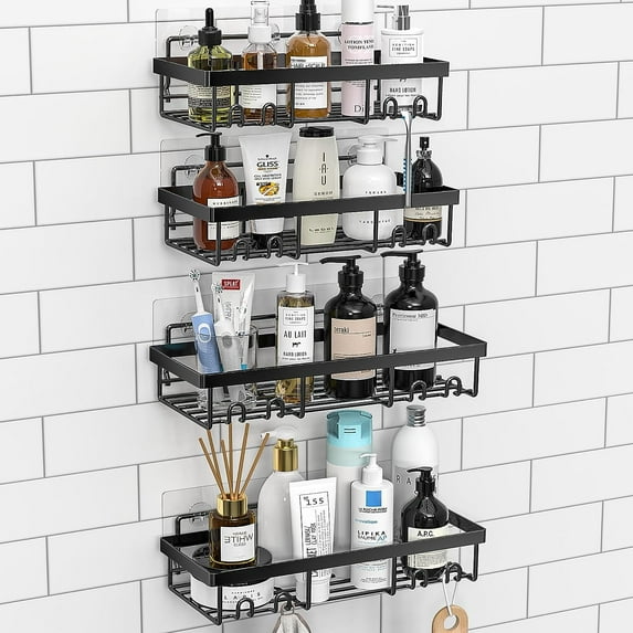 Masadi 4 Pack Shower Caddy,W 4 in Adhesive Shower Organizer Hanging Black Stainless Steel