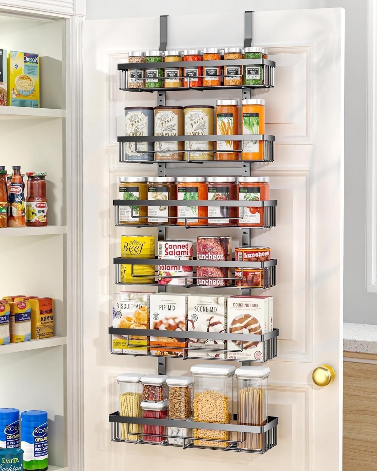 Masadi 6 Tier over The Door Pantry Organizer,H 60 in,Wall Mounted Spice Rack & Organizers