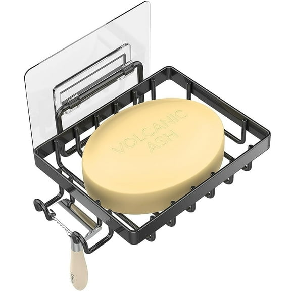 Masadi Soap Dish Soap Bar Holder For Shower, No Drilling, 304 Rustproof Stainless Steel, Wall Mounted Soap Holder With 4 Hooks And Razor Holder, Shower Rack Soap Tray Bar Soap For Bathroom & Kitchen
