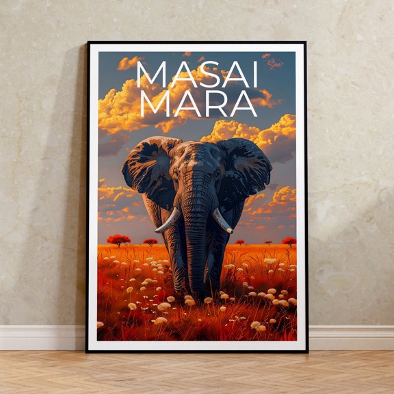 Masai Mara Elephant Safari Africa Wall Art Decor Unframed Paper Print