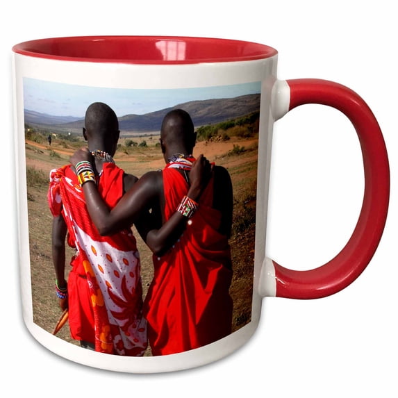 Masai Mara Tribe Around The Masai Mara National Park Kenya East Africa, 11oz Two-Tone Red Mug