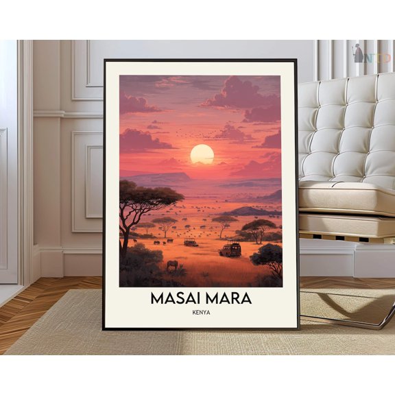 Masai Mara Wildlife Poster, Unframed Canvas 24x36in