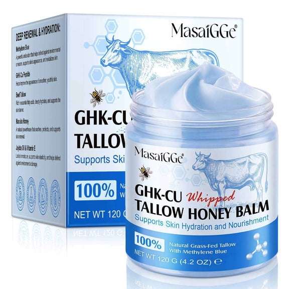 MasaiGGe GHK-Cu Whipped Tallow Honey Balm with Grass-Fed Beef Tallow Skin Moisturizer, 120g(2Pack)