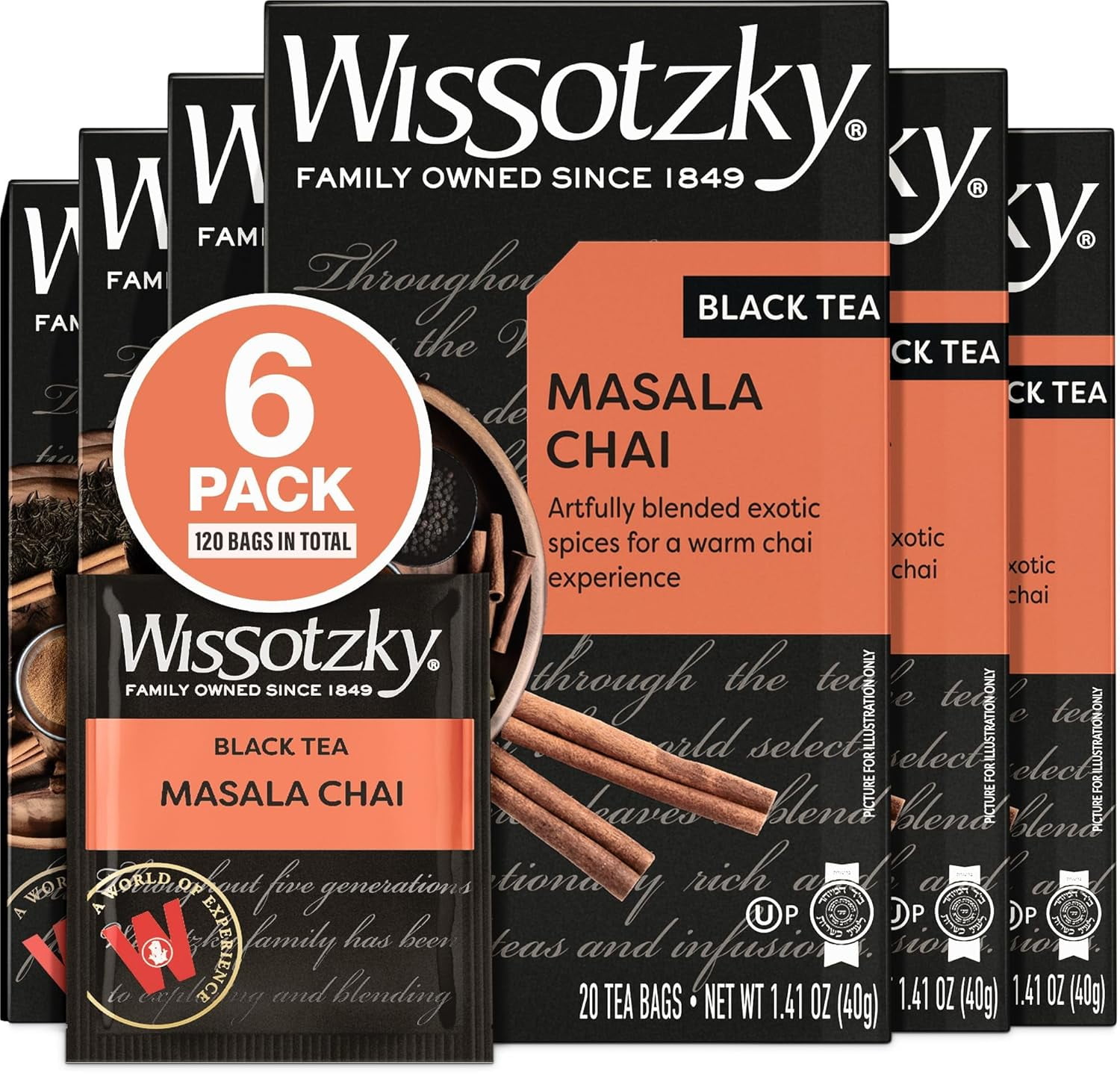 Masala Chai Black Tea (6 Pack 120 Tea Bags) Aromatic Chai Tea