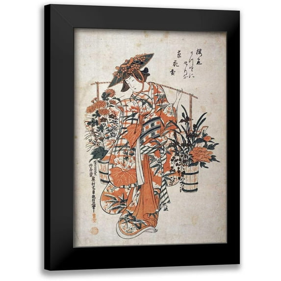 Masanobu, Okumura 11x14 Black Modern Framed Museum Art Print Titled - A Beauty Wearing Festival Garb