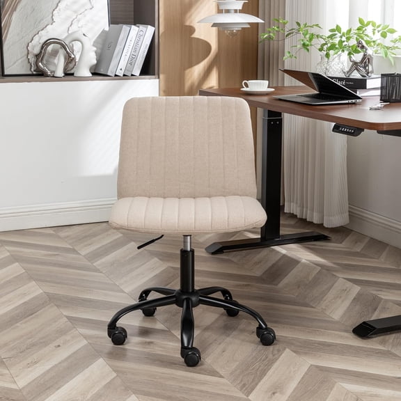 Masar Fabric Swivel Office Chair - Beige, 360 °   Swivel, Height Adjustable, Solid Metal Base