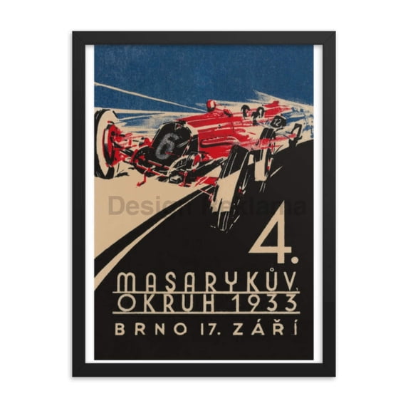 Masaryk Automobile Race Circuit, Grand Prix, Brno, Czechia, 17 September 1933. Framed Vintage Travel Poster