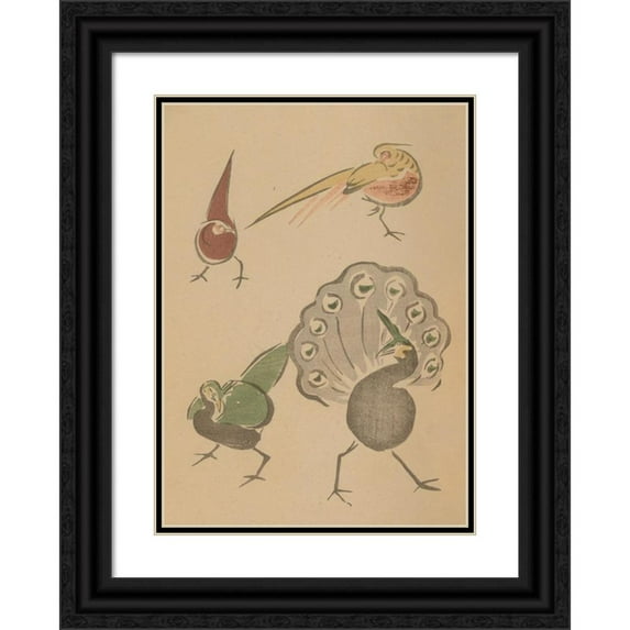 Masayoshi Kitao 14x18 Black Ornate Wood Framed Double Matted Museum Art Print Titled - Choju Ryakugashiki, Pl.14 (1868-1912)