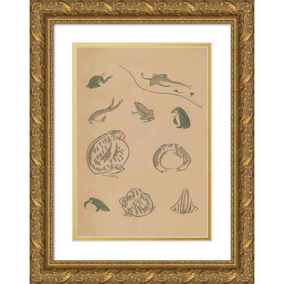 Masayoshi Kitao 14x18 Gold Ornate Wood Frame and Double Matted Museum Art Print Titled - Choju Ryakugashiki, Pl.37 (1868-1912)