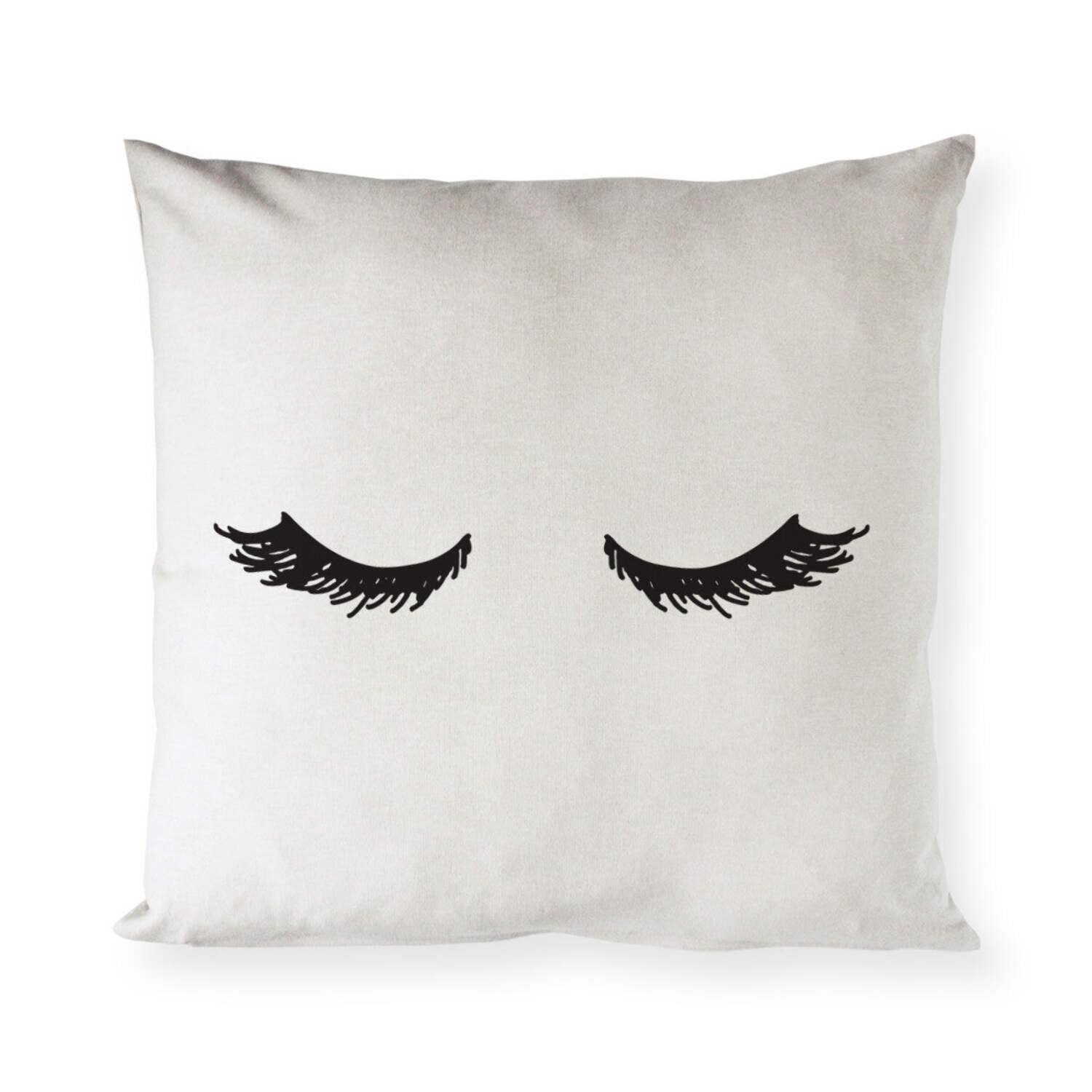 16'' Square Cotton Canvas Closed Eye Lashes Throw Pillow Cover