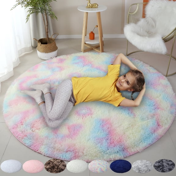 Mascarry Round Rug Fluffy Circle Rug for Kids Room Bedroom Nursery Room Dorm, 5.3'X5.3'