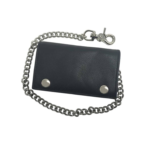 Mascorro Men's XL Soft TriFold Biker Style Chain Wallet, Genuine Leather TC817