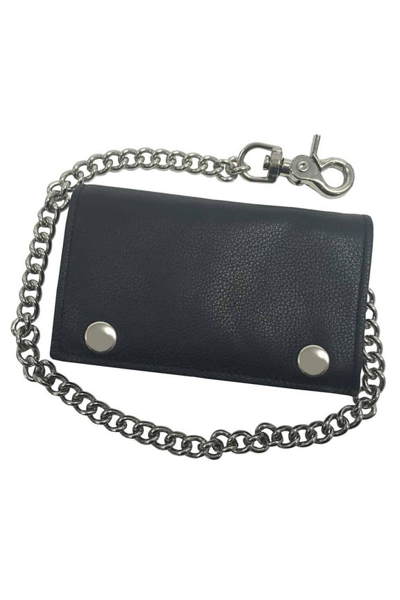 Men's XL Soft TriFold Biker Style Chain Wallet, Genuine Leather TC817