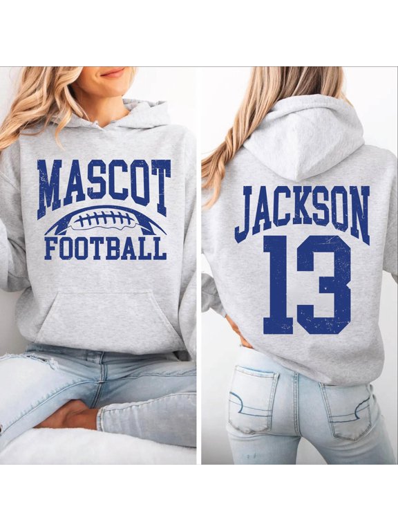 Mascot Football Jackson 13 Navy Blue Graphic Unisex Classic Hoodie, 50/50 Cotton-Poly, 271 GSM, Front and Back Print