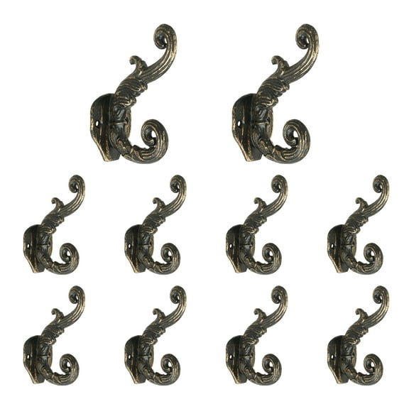 Mascot Hardware Antique Brass Floral Scroll Hat & Coat Hook - Pack of 10