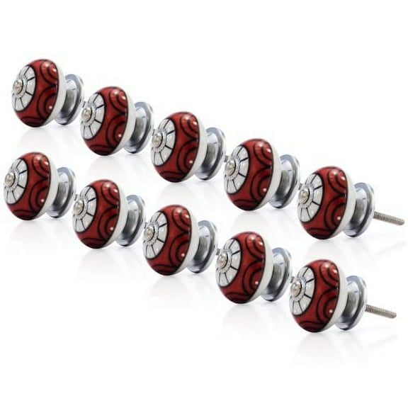 Mascot Hardware Art 1-3/5 In. (40Mm) Red & Cream Cabinet Knob - Pack of 10