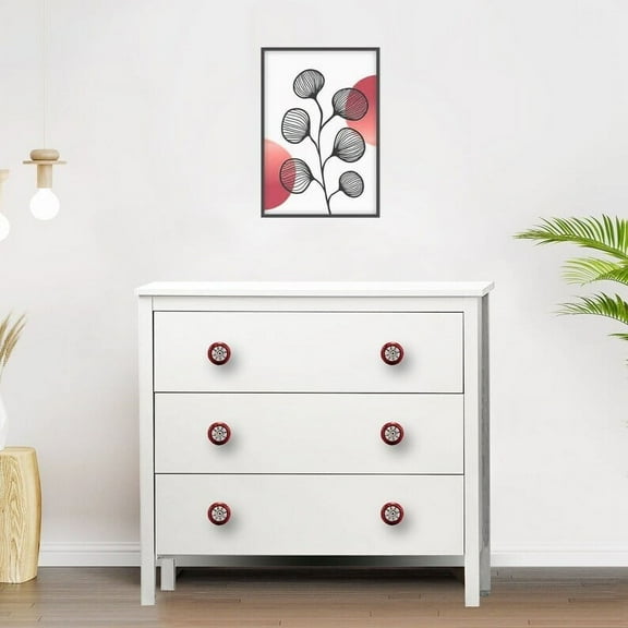 Mascot Hardware Art 1.5 inch Red and Cream Ceramic Cabinet Knob Pack-20