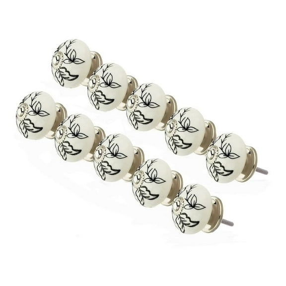 Mascot Hardware Ceramic Cabinet Knobs Designer 1-3/5 In. Black & White Round Drawer Knob-Pack of 10