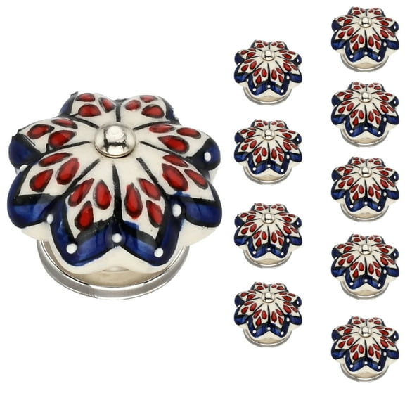 Mascot Hardware Ceramic Novelty Cabinet Knobs Handmade Blue/Red/White Finish Knob (Pack of 10)