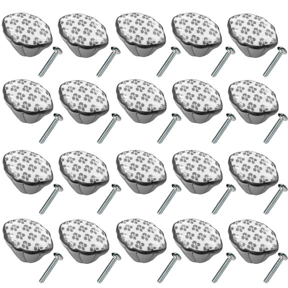 Mascot Hardware Ceramic Oval 1-3/4 In. White & Silver Cabinet Knob - Pack of 20