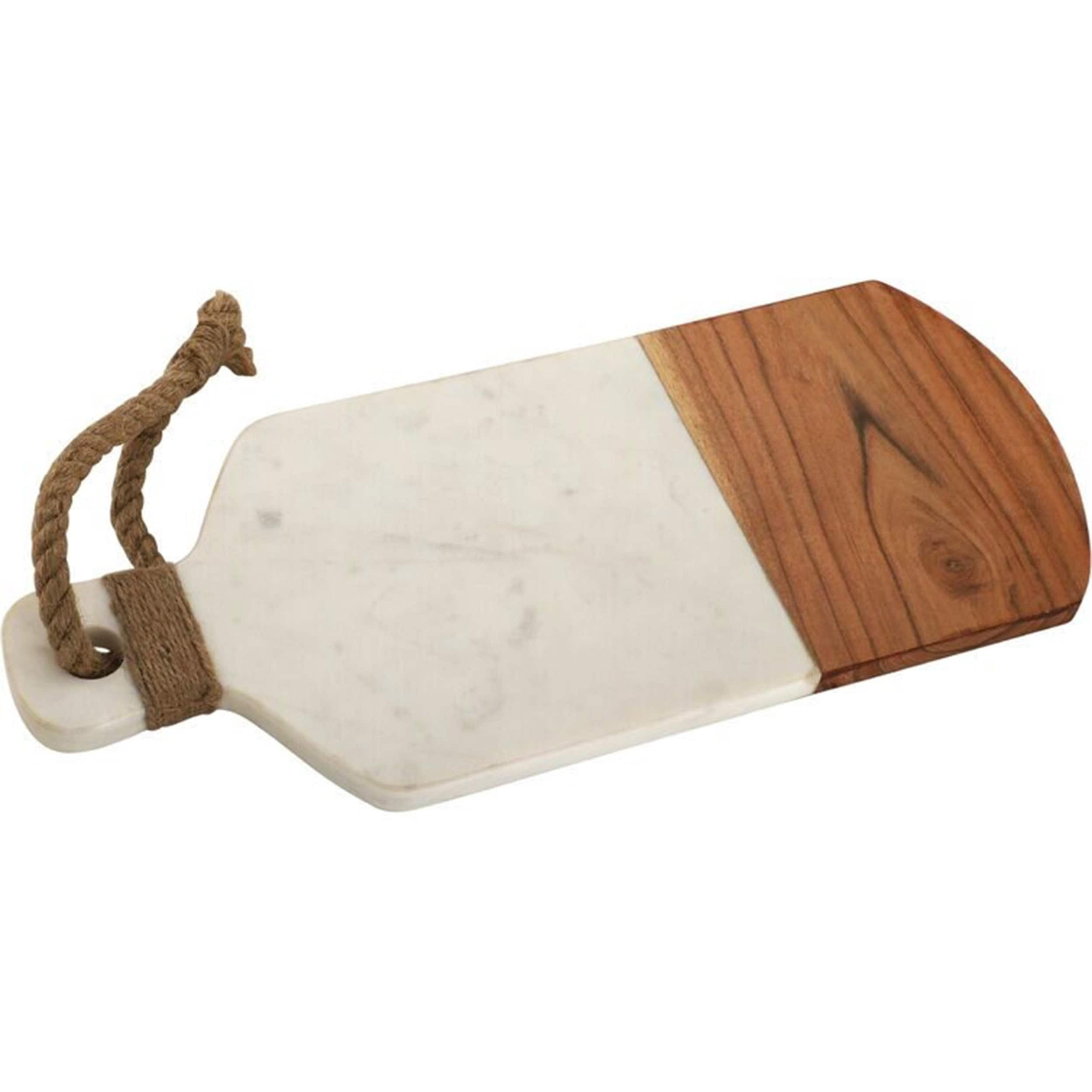 White and Brown Marble and Wood Rectangular Cutting Board