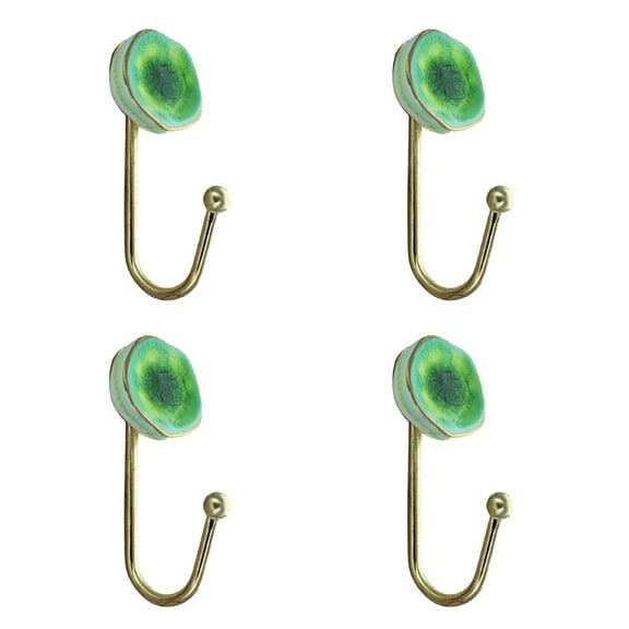 Mascot Hardware Crackle Glaze 5-1/5 In. Green & Gold Ceramic Hook - Pack of 4