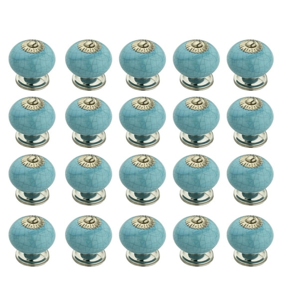 Mascot Hardware Crackled Round 1-29/50 In. Light Blue Cabinet Knob - Pack of 20