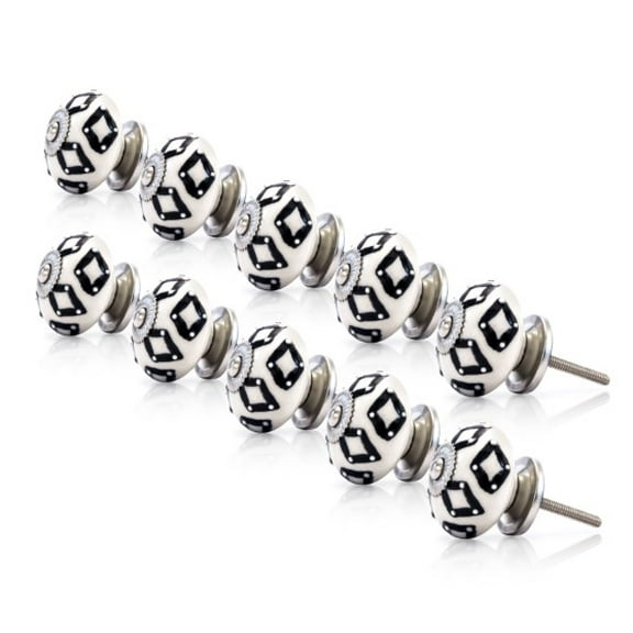 Mascot Hardware Diamond 1-3/5 In. (40Mm) Black & White Cabinet Knob - Pack of 10