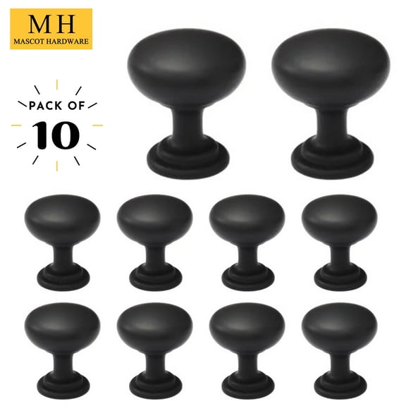 Mascot Hardware Elegant 1 in. Matte Black Round Metal Cabinet Knobs - Pack of 10